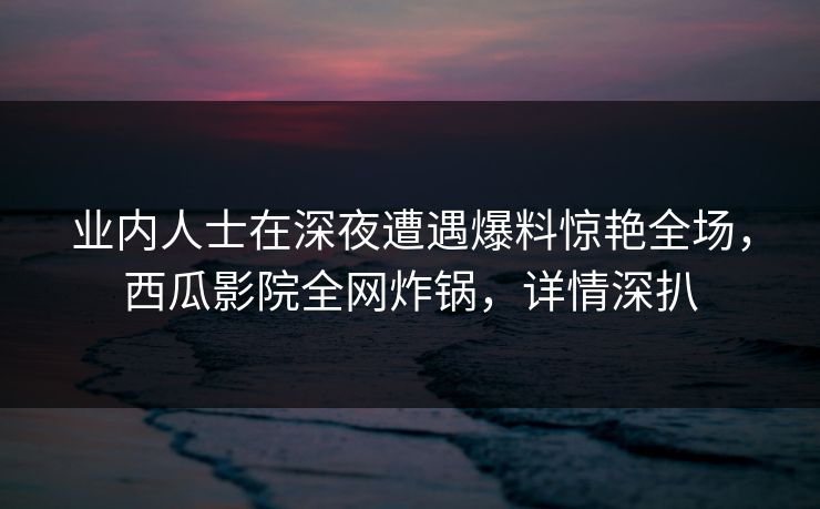 业内人士在深夜遭遇爆料惊艳全场，西瓜影院全网炸锅，详情深扒